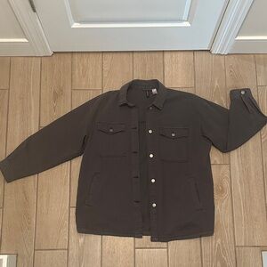 H&M Women’s DIVIDED Oversized Cotton Button Up Charcoal Shirt Jacket Medium